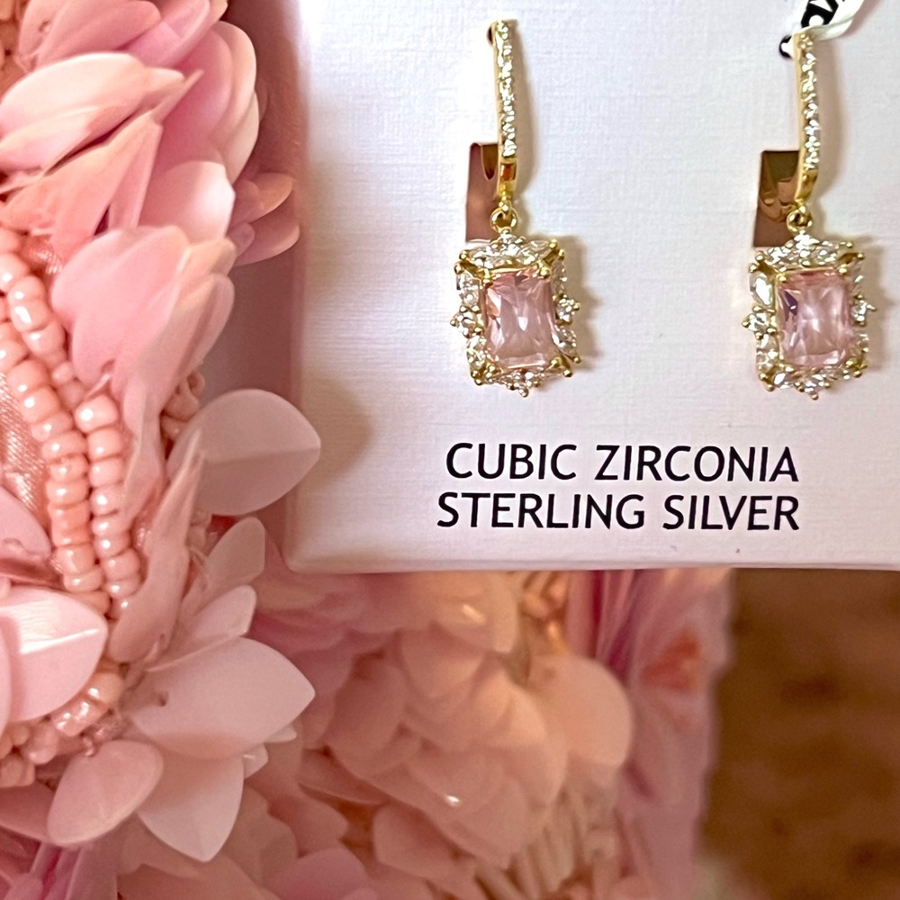 Gold and Pink Cubic Zirconia Earrings